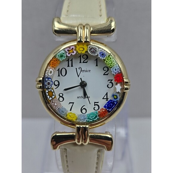 Venice Murano Millefiori Glass Border Womens Quartz Watch Leather New Battery - Picture 4 of 12